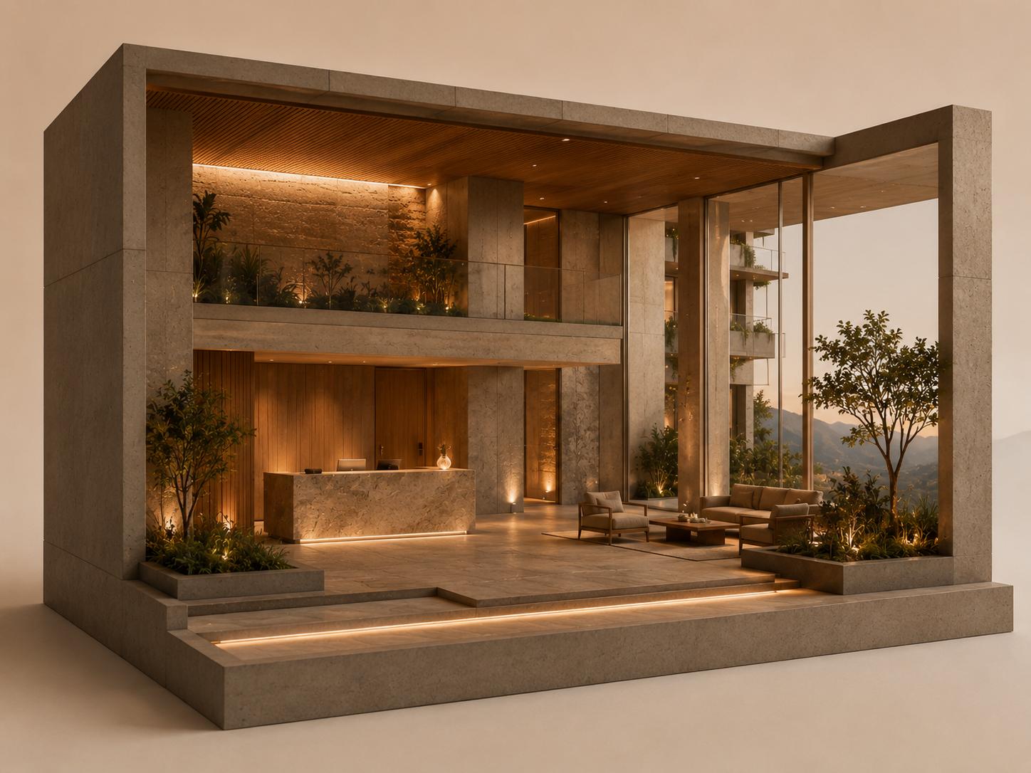 Lobby de Grand Turia con vista hacia la reserva